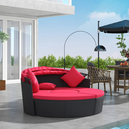 4-Piece Round Sofa Bed, Outdoor Daybed with Canopy, PE Rattan Wicker Lounge Chair Daybeds at Gallery Canada