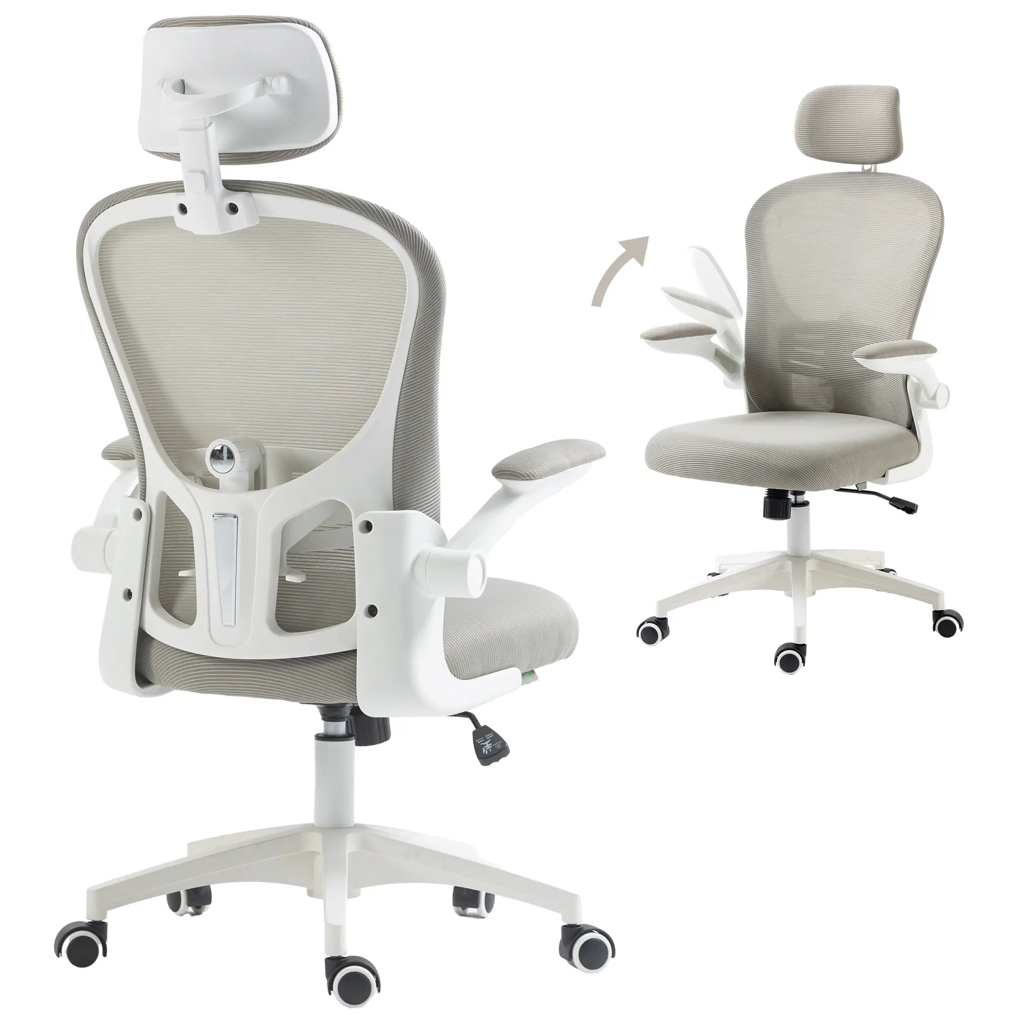 Mesh Office Chair, Adjustable Headrest, 4D Lumbar Support, Flip-Up Arm, Grey Task Chairs at Gallery Canada