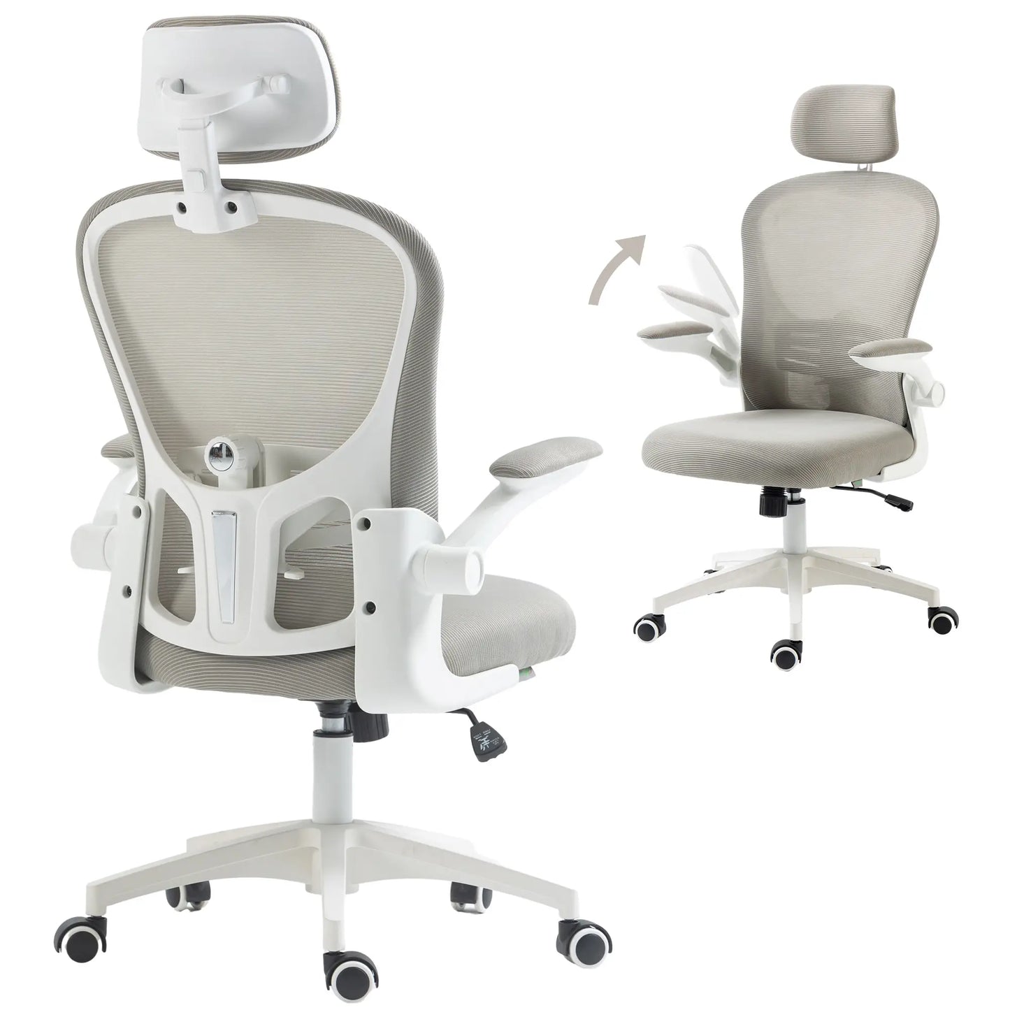 Mesh Office Chair, Adjustable Headrest, 4D Lumbar Support, Flip-Up Arm, Grey Task Chairs at Gallery Canada