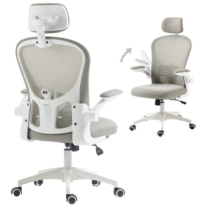 Mesh Office Chair, Adjustable Headrest, 4D Lumbar Support, Flip-Up Arm, Grey Task Chairs at Gallery Canada