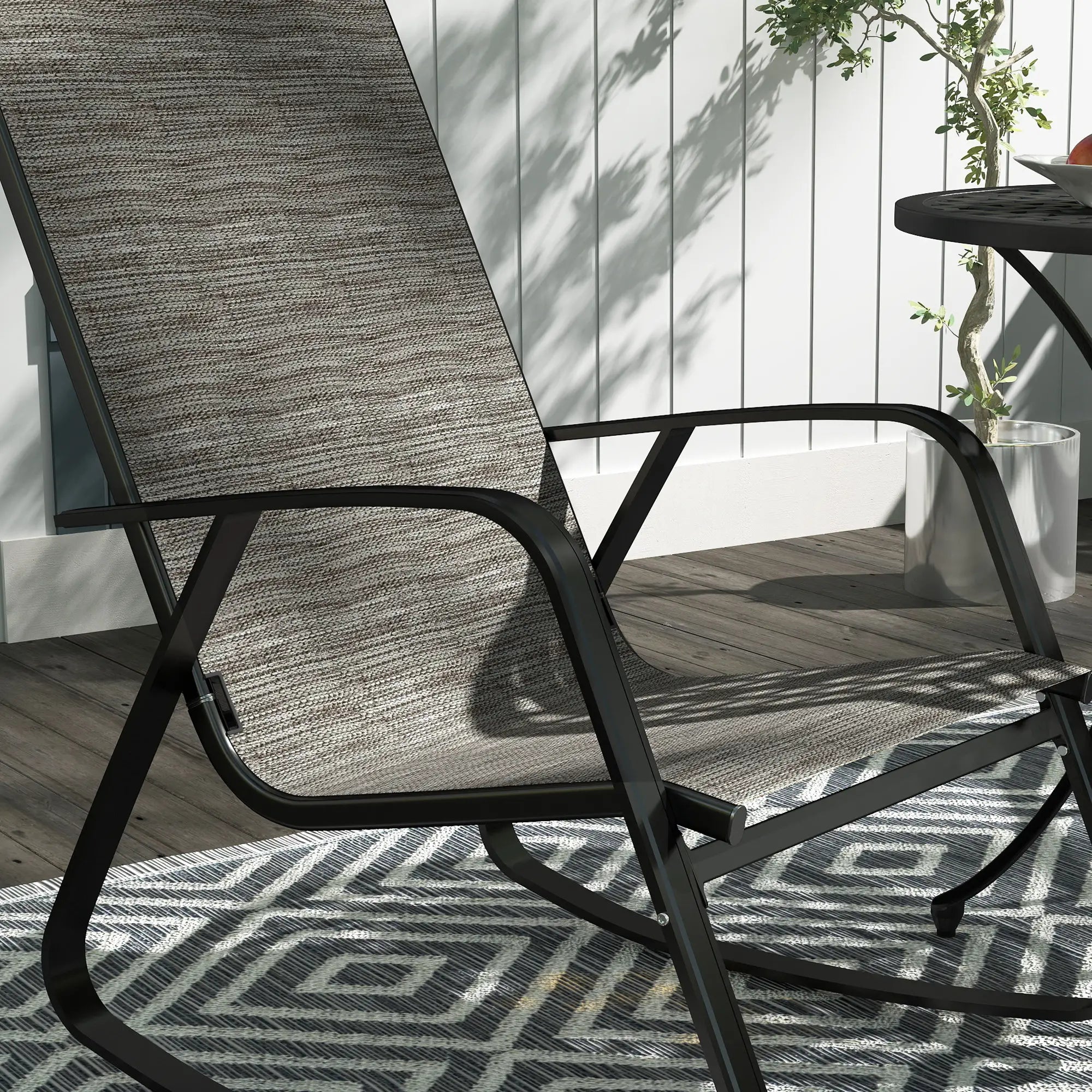 Set of 2 Patio Rocking Chairs, High Backrest, Armrests, Light Brown Outdoor Rocking Chairs at Gallery Canada