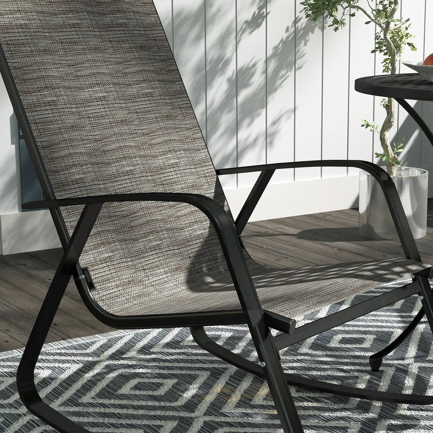 Set of 2 Patio Rocking Chairs, High Backrest, Armrests, Light Brown Outdoor Rocking Chairs at Gallery Canada