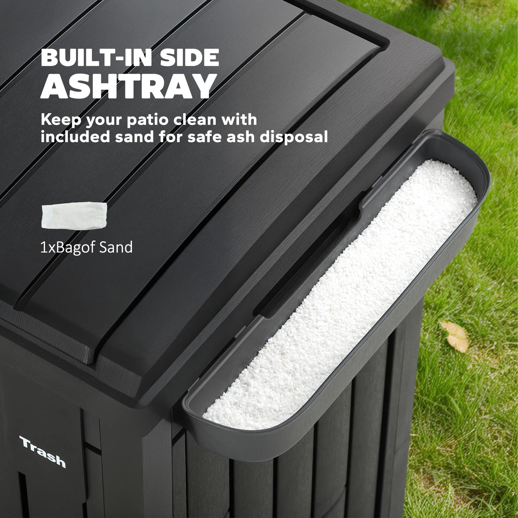 29 Gallon Outdoor Garbage Bin, Dual Lid, Ashtray Drip Tray, Black Garden Accessories at Gallery Canada