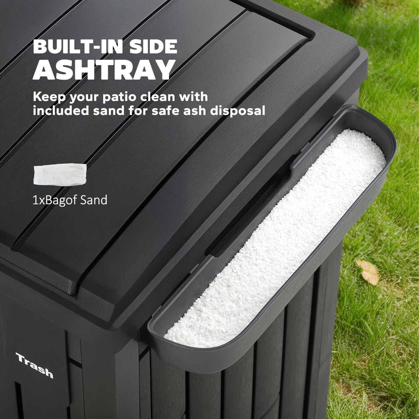 29 Gallon Outdoor Garbage Bin, Dual Lid, Ashtray Drip Tray, Black Garden Accessories at Gallery Canada