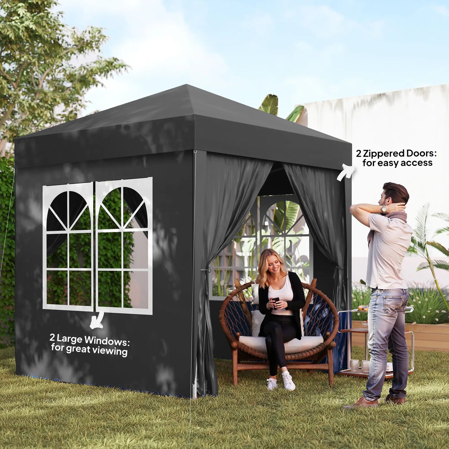 6.6'x6.6' Pop Up Canopy Tent, Instant Sun Shelter, Black Pop Up Canopies at Gallery Canada