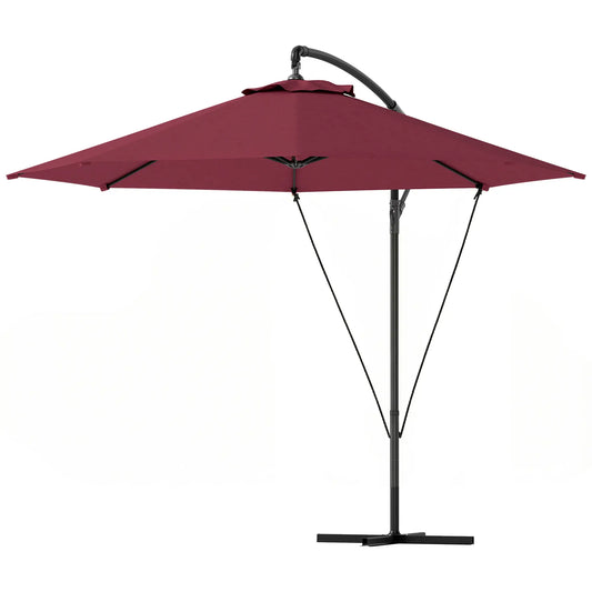 9.5' Cantilever Umbrella, Wind Protection, Crank, Cross Base, UPF 50+, Red Offset Cantilever Umbrellas Wine Red at Gallery Canada