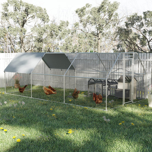 9.2' x 18.7' Metal Chicken Coop, Galvanized Walk-in Hen House, Poultry Cage Outdoor Backyard with Waterproof UV-Protection Cover for Rabbits, Ducks - Gallery Canada