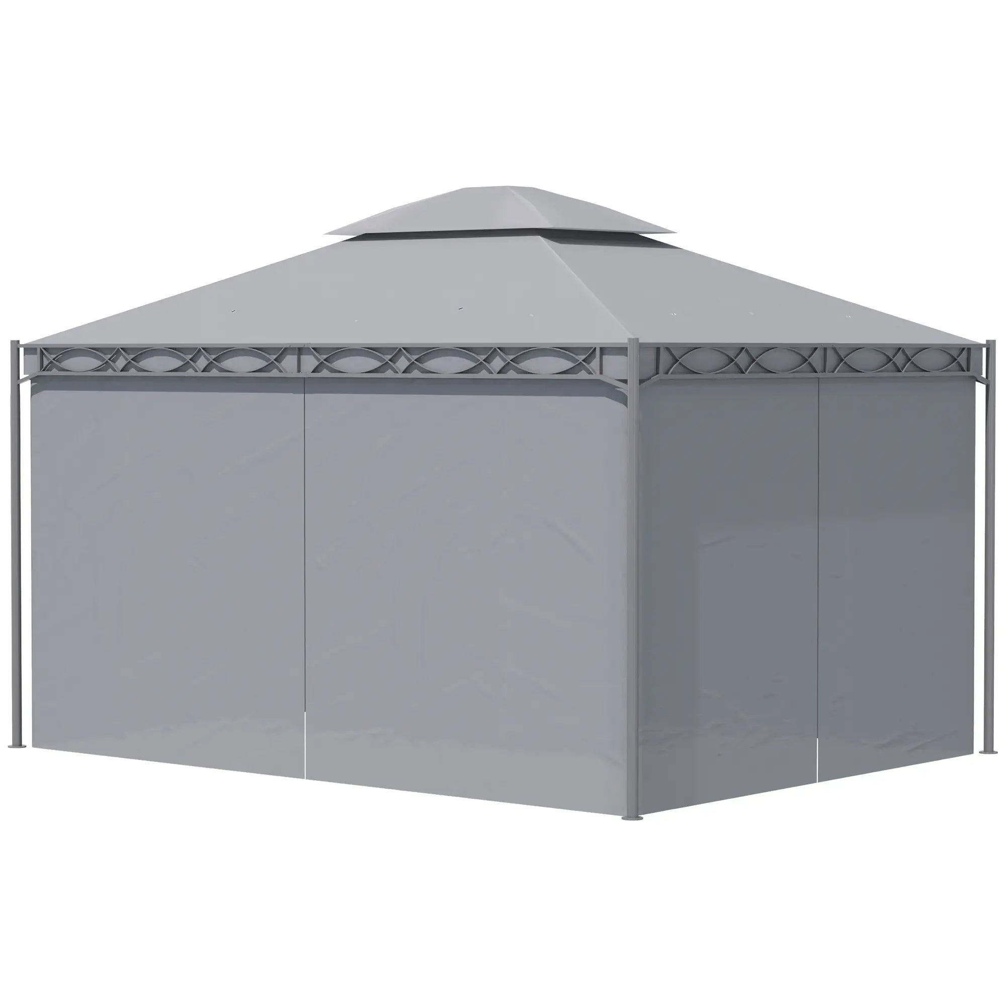 10'x13' Soft-Top Patio Gazebo, Double-Tiered, Steel, Grey Gazebos at Gallery Canada