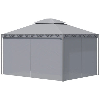 10'x13' Soft-Top Patio Gazebo, Double-Tiered, Steel, Grey Gazebos at Gallery Canada