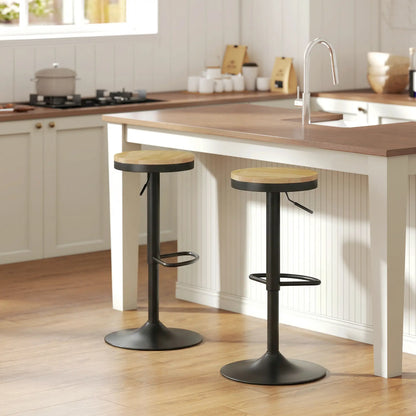 Wood Swivel Barstools Set Of 2, Adjustable Height, Natural Wood And Black, Black Bar Stools at Gallery Canada