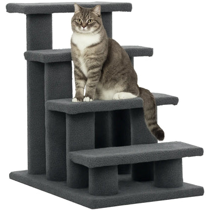 23.5" 4 Tier Pet Stairs, Dog Cat Step, Scratch Post Furniture, Dark Grey Cat Trees at Gallery Canada