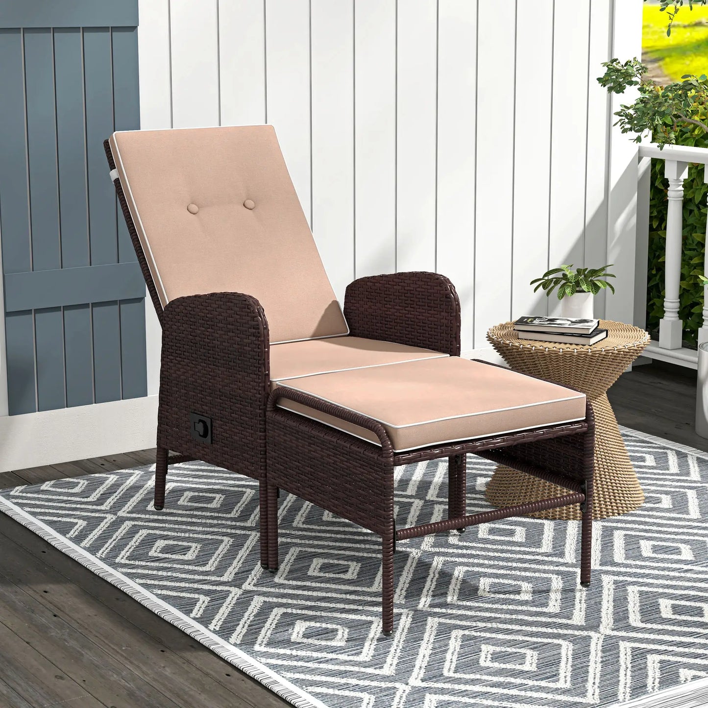 2 Pc Patio Reclining Chair Set with Stool, Cushions, Outdoor, Brown Patio Furniture Sets at Gallery Canada