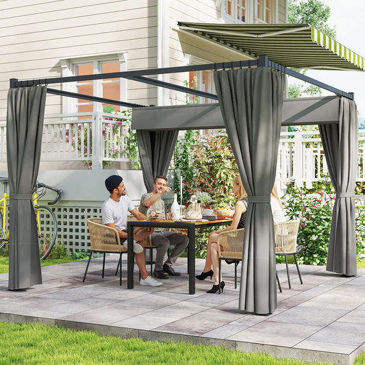 10' x 10' Retractable Pergola, Garden Gazebo with Curtains, Light Grey Pergolas Light Grey at Gallery Canada
