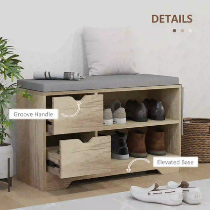 Upholstered Shoe Storage Bench With Seat, Drawer, Open Shelves, Grey Shoe Storage Cabinets & Racks at Gallery Canada