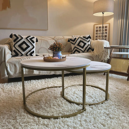 29" Round Nesting Tables, Set of 2, Modern Side Tables, White Coffee Tables at Gallery Canada