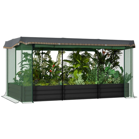 Galvanized Steel Planter Box with Cage, Shade Cloth, Raised Garden Bed Raised Garden Beds Grey planter, Green net, Black shade cloth at Gallery Canada