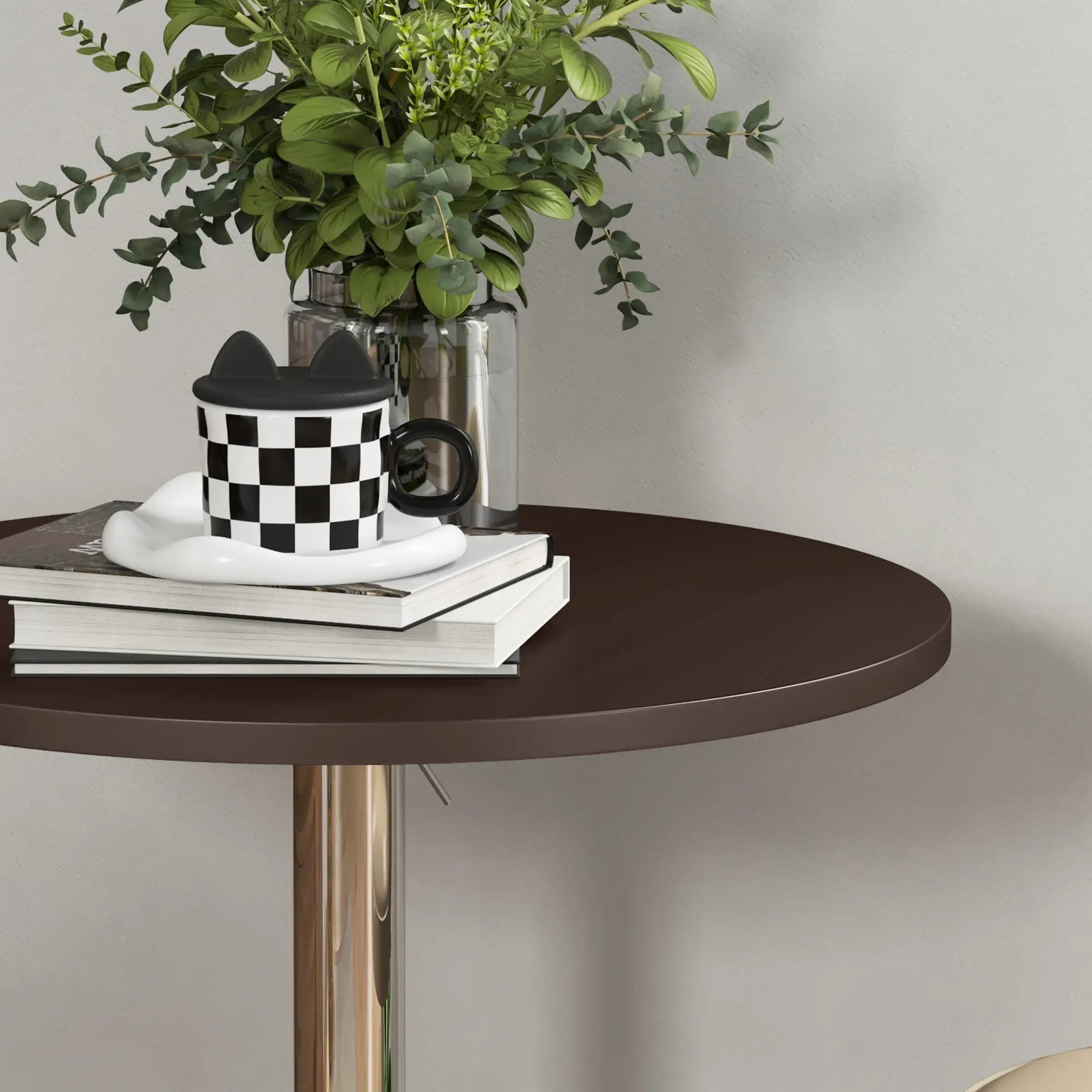 Adjustable Round High Top Bar Table, Swivel Top, Steel Base, Walnut Bar Tables & Dining Tables at Gallery Canada