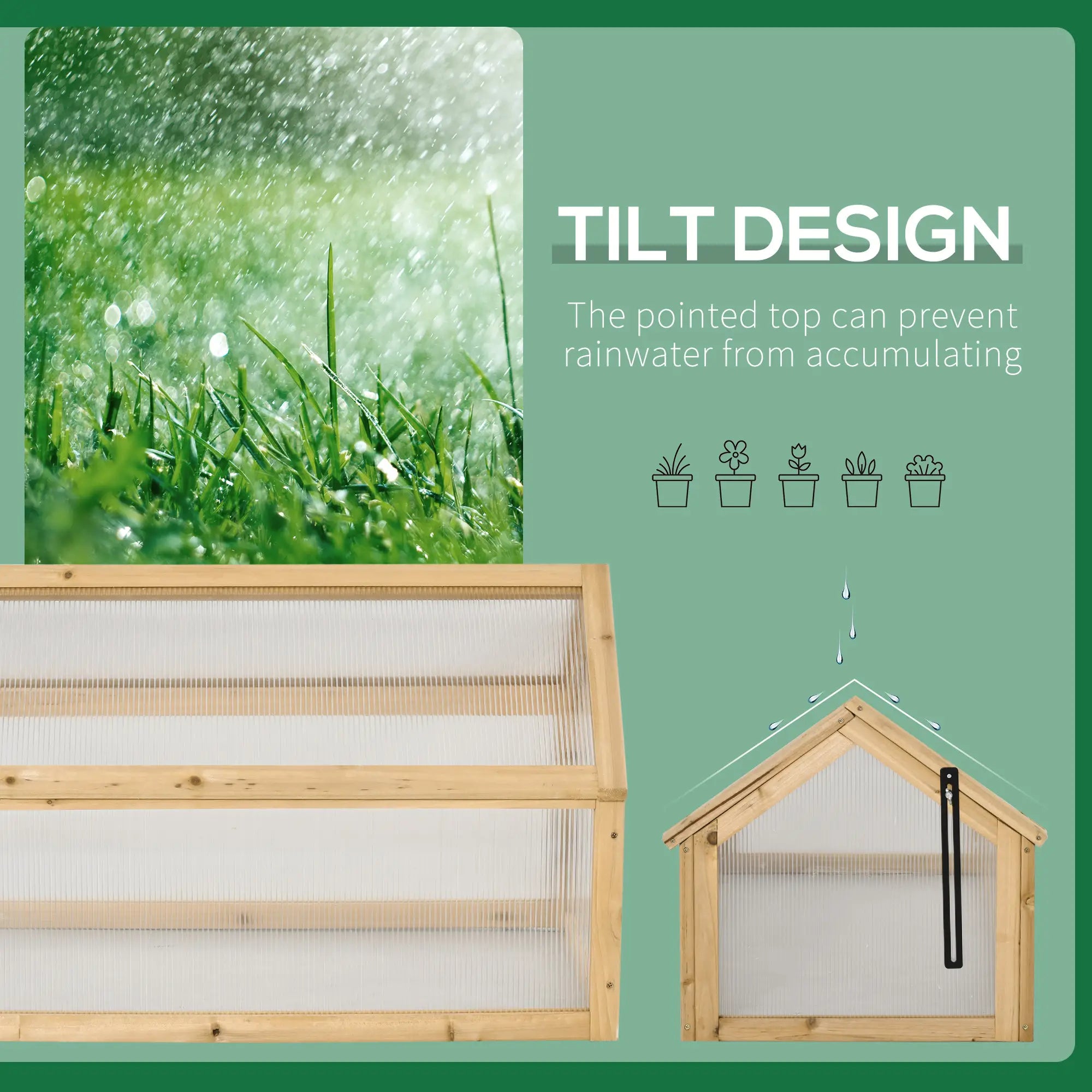 Portable Wooden Cold Frame Greenhouse, Openable Top, 35.5