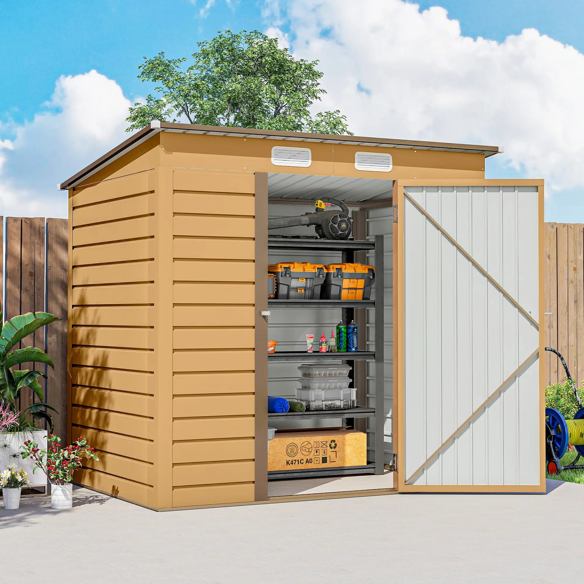 6 x 4FT Galvanized Metal Garden Storage Shed, Yellow Sheds at Gallery Canada