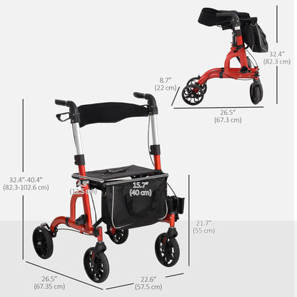 Rollator Walker, 8'' Wheels, Padded Seat, Backrest, Storage Bag, Red Knee Walker & Wheelchair Ramps at Gallery Canada