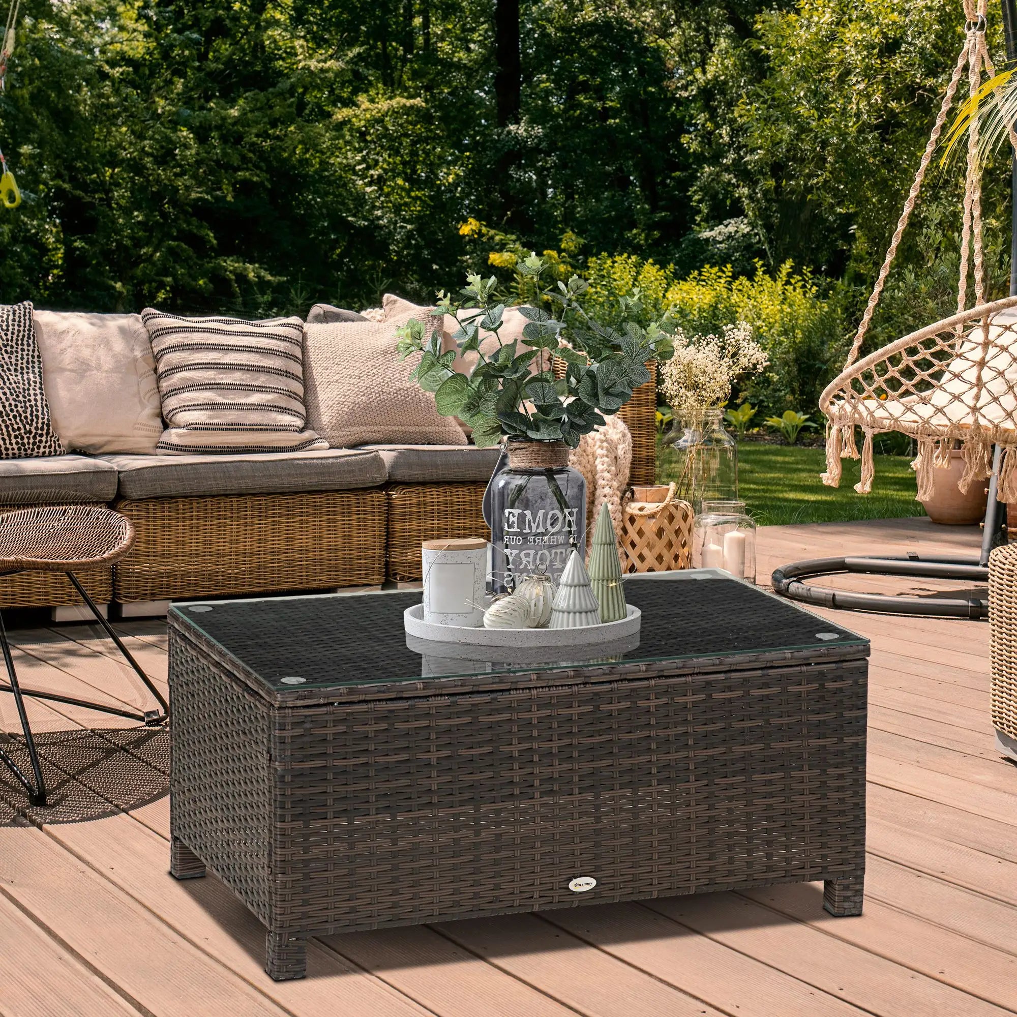 Rattan Wicker Coffee Table, Glass Top, Outdoor Garden Patio Furniture, Brown Coffee Tables at Gallery Canada