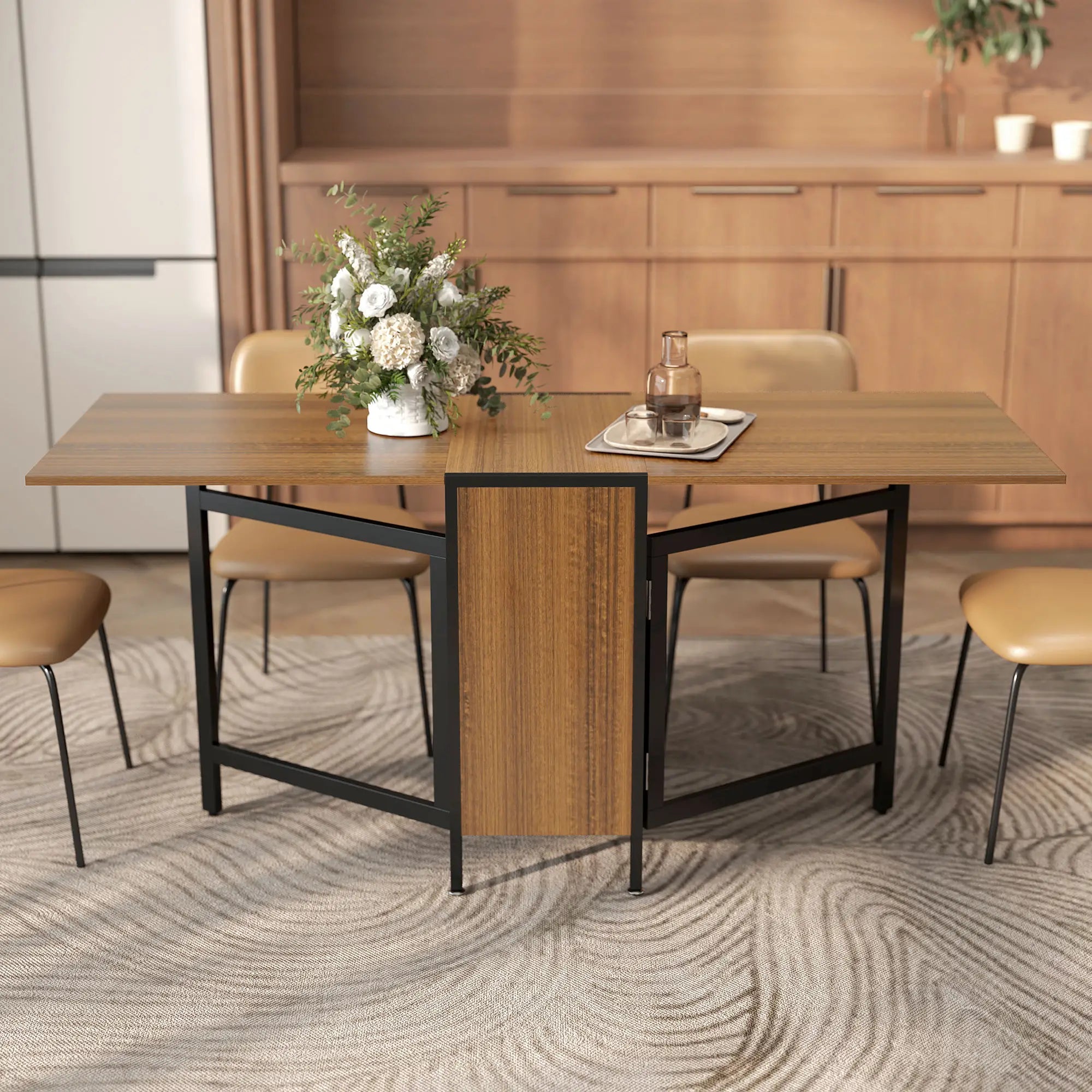 Foldable Table with Hideaway Shelves, Drop Leaf, Brown Dining Tables at Gallery Canada