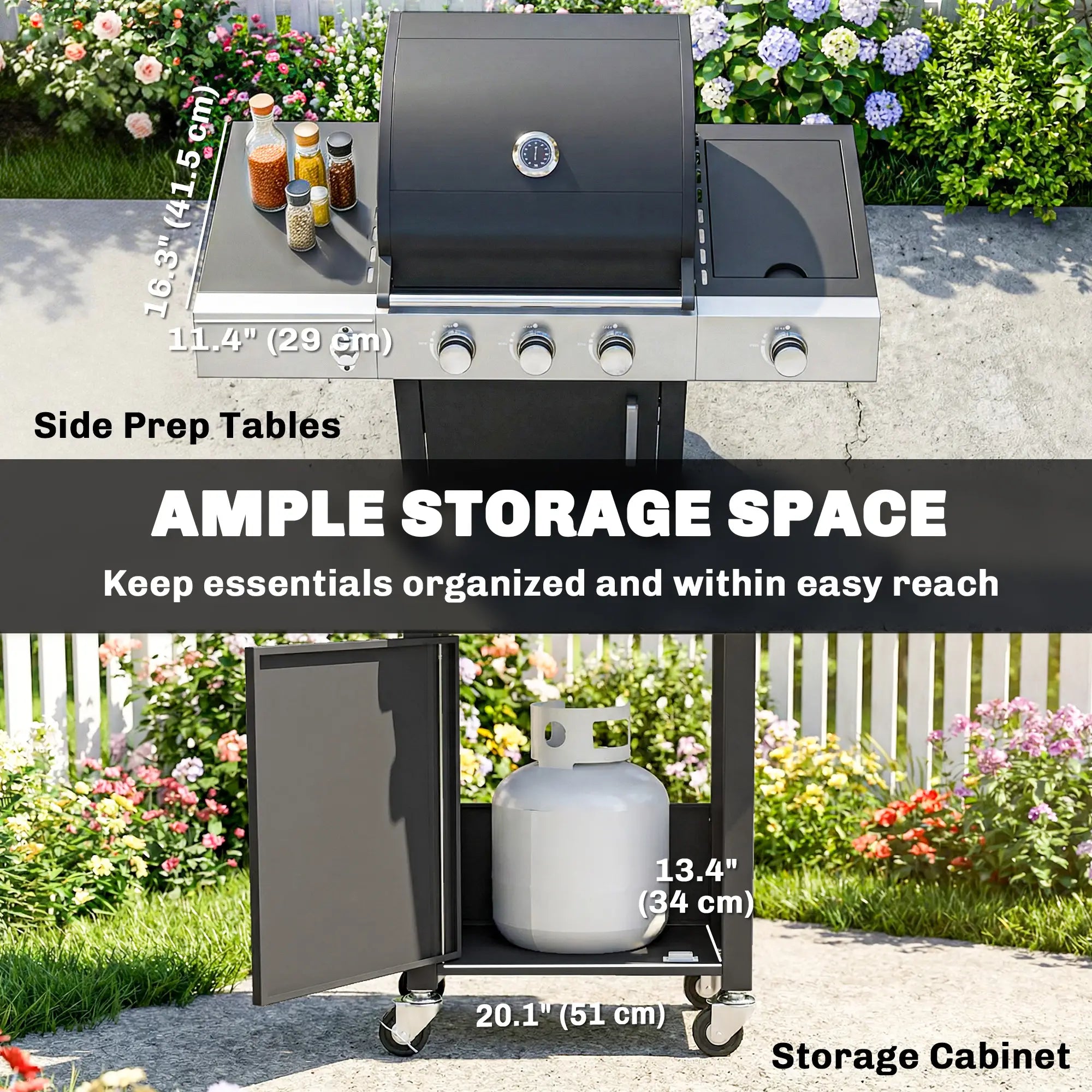 3 Burner Propane Gas Grill, 36,000 BTU, Cast Iron Grates, Wheels, Warming Rack Propane Gas Grills at Gallery Canada