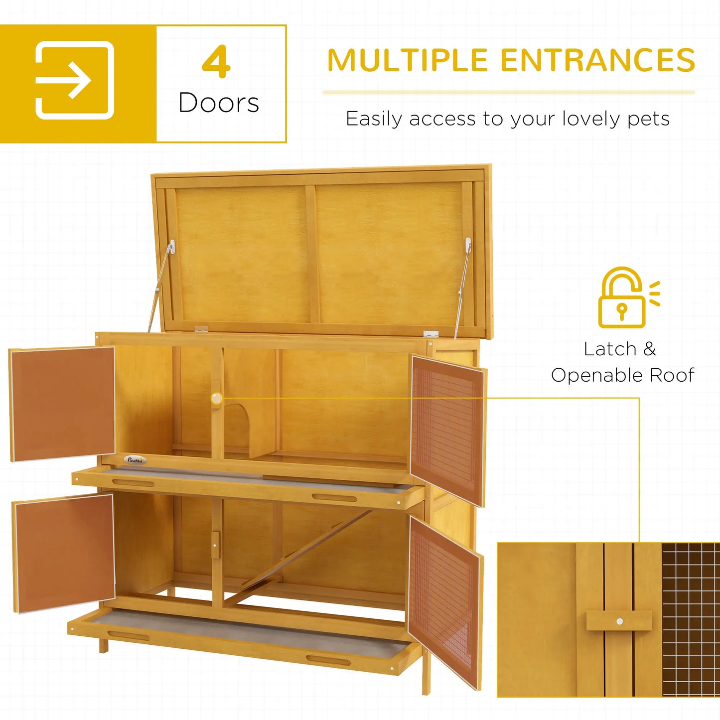 Wood Rabbit Hutch, 2 Large Main House, Ramp, Trays, Yellow Rabbit Hutch at Gallery Canada