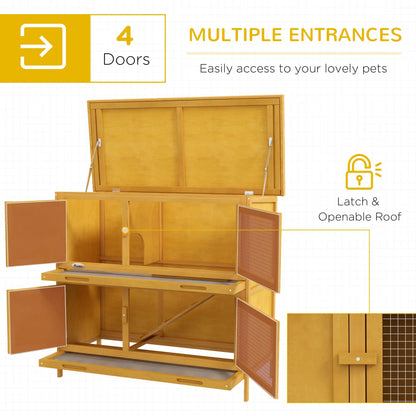 Wood Rabbit Hutch, 2 Large Main House, Ramp, Trays, Yellow Rabbit Hutch at Gallery Canada