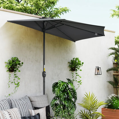 9.8ft Half Umbrella, Semi Round Patio Parasol, Crank Handle, Top Vent, Grey Sun Umbrellas at Gallery Canada
