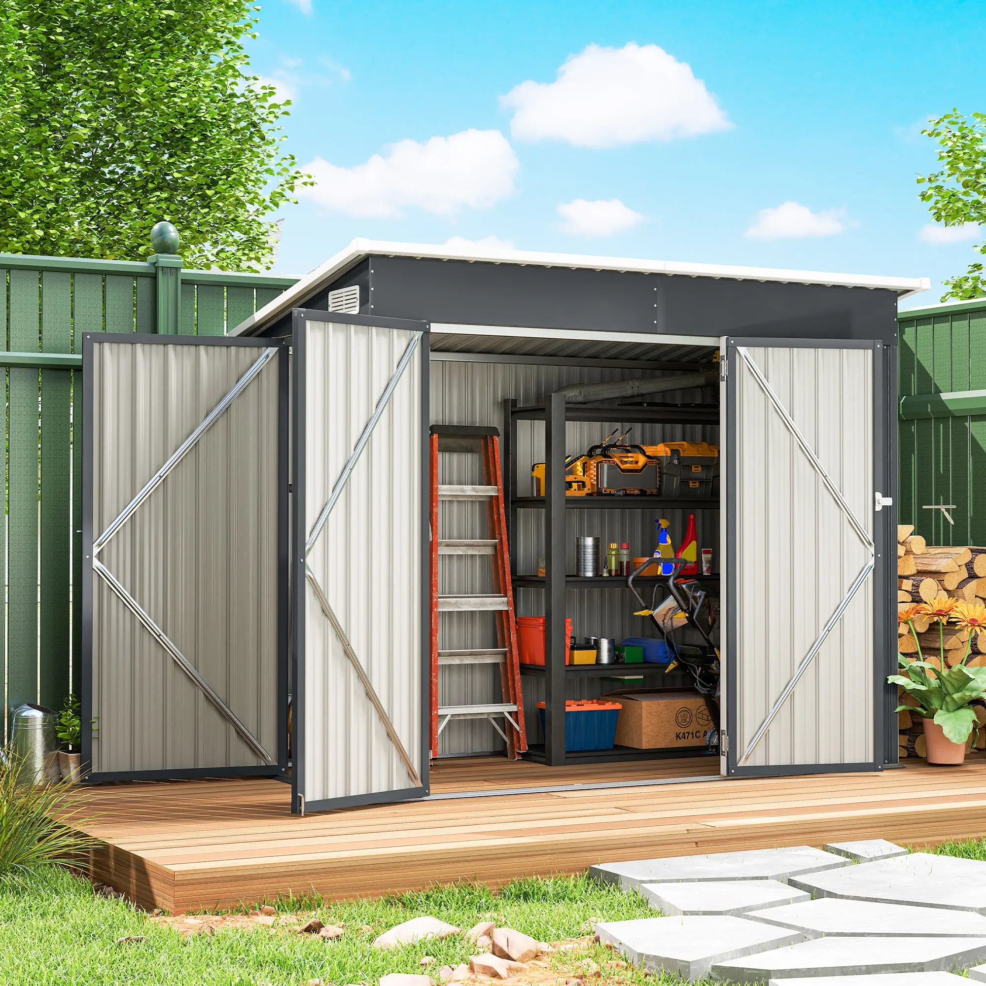 7.5' x 4.3' Outdoor Storage Shed, Waterproof Metal Garden Shed, Dark Grey Sheds at Gallery Canada