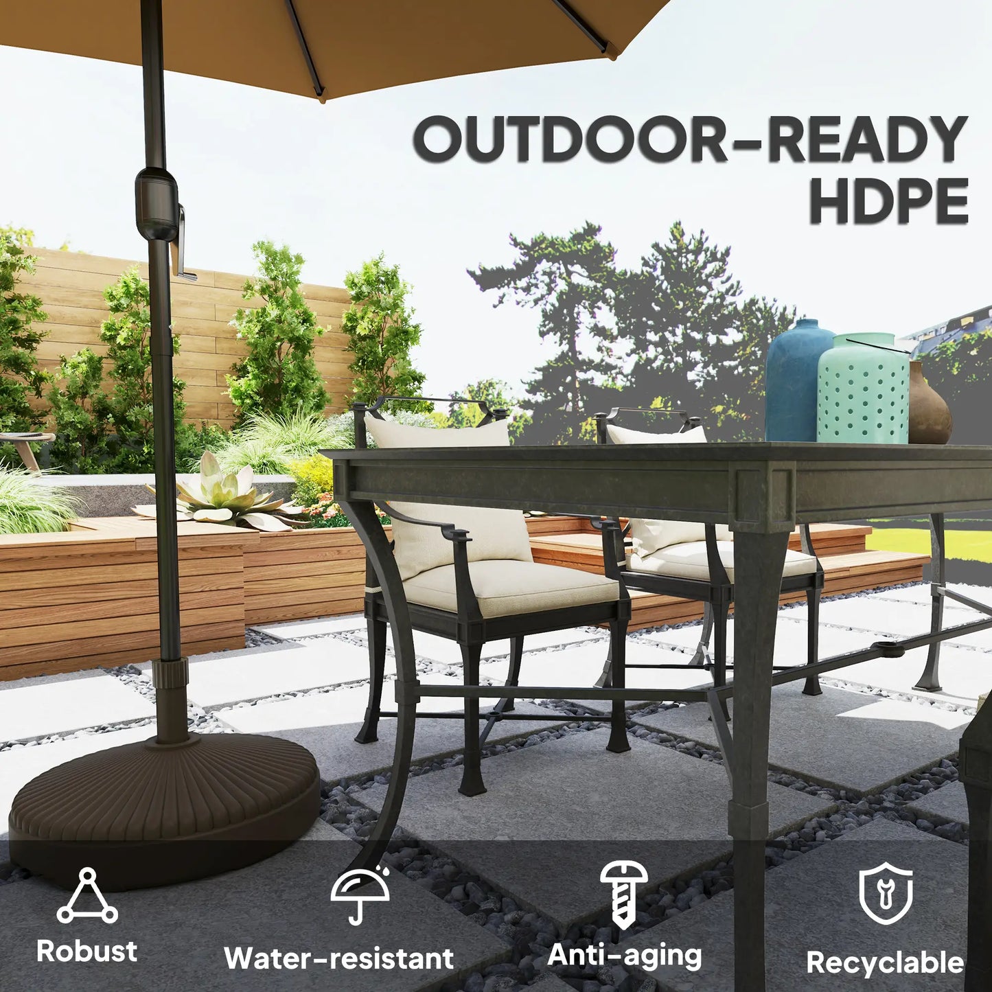 Round Patio Umbrella Base, Holds 62lbs, for Garden, Poolside, Brown Umbrella Bases at Gallery Canada
