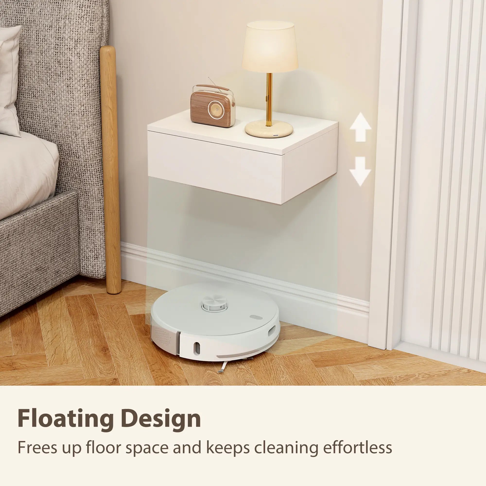 Set of 2 Wall Mounted Bedside Tables, High Gloss Floating Nightstands with Drawer, White Bedside Tables at Gallery Canada