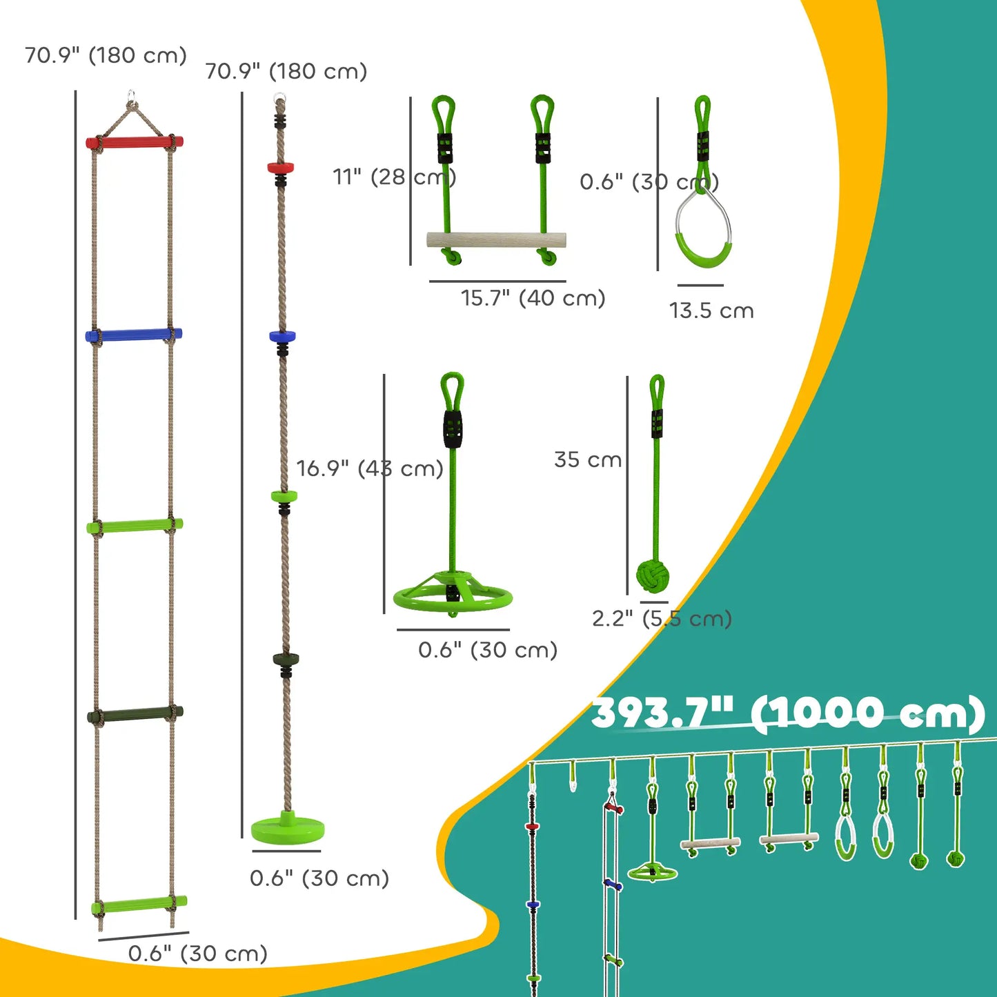Kids Obstacle Course, 10-Piece Slackline Kit With Monkey Bars Gym Sets & Swings at Gallery Canada