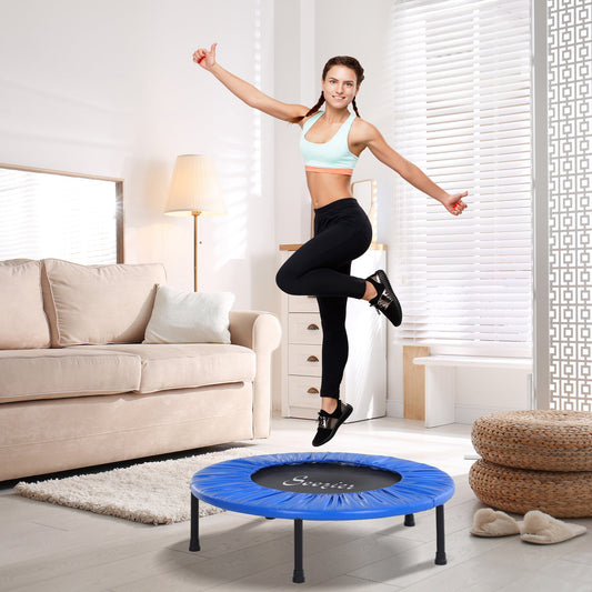 Φ38” Foldable Mini Fitness Trampoline Home Gym Yoga Exercise Rebounder Indoor Outdoor Jumper with Safety Pad, Blue/Black - Gallery Canada