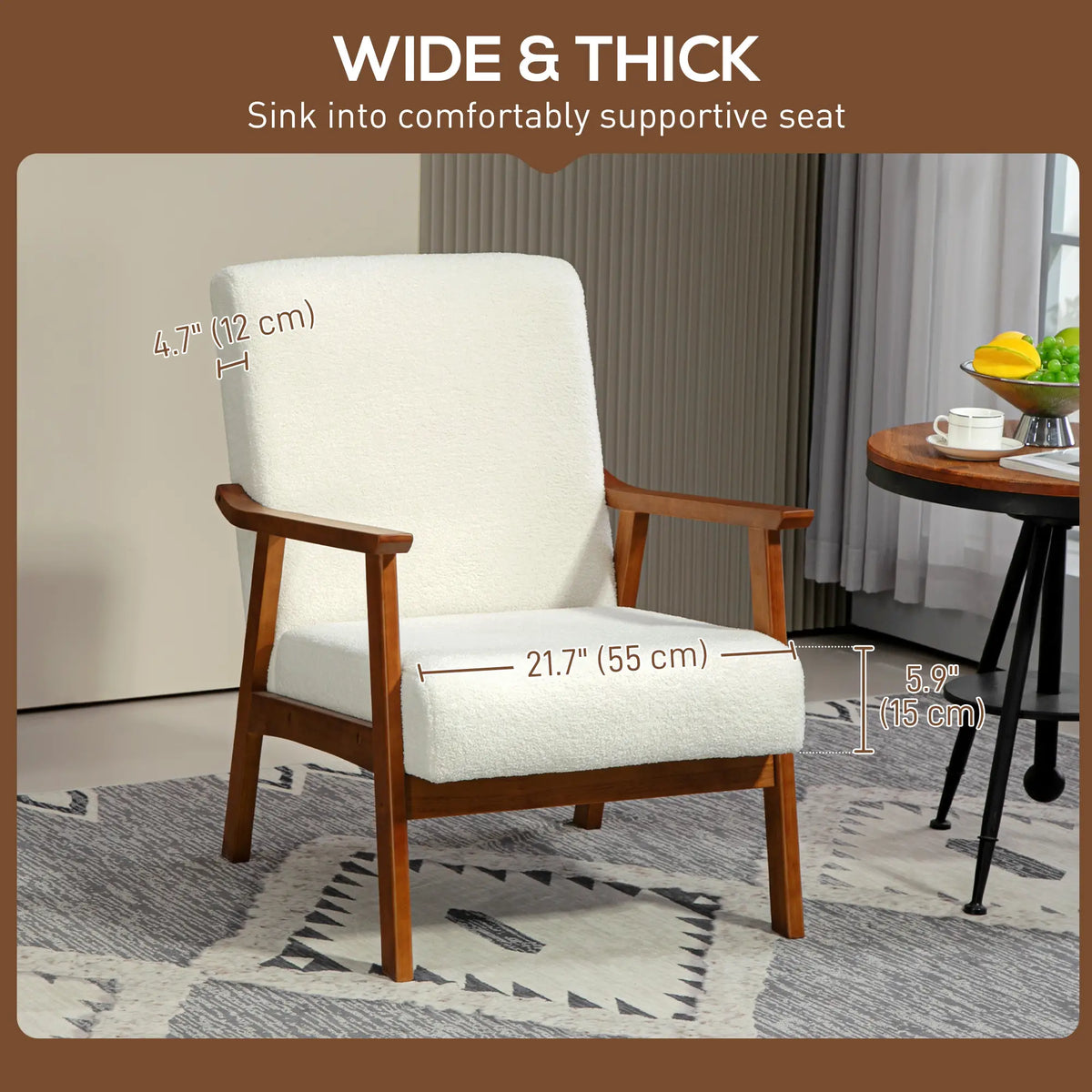 Boucle Accent Chair, Wide Seat, Thick Padding, White Accent Chairs at Gallery Canada
