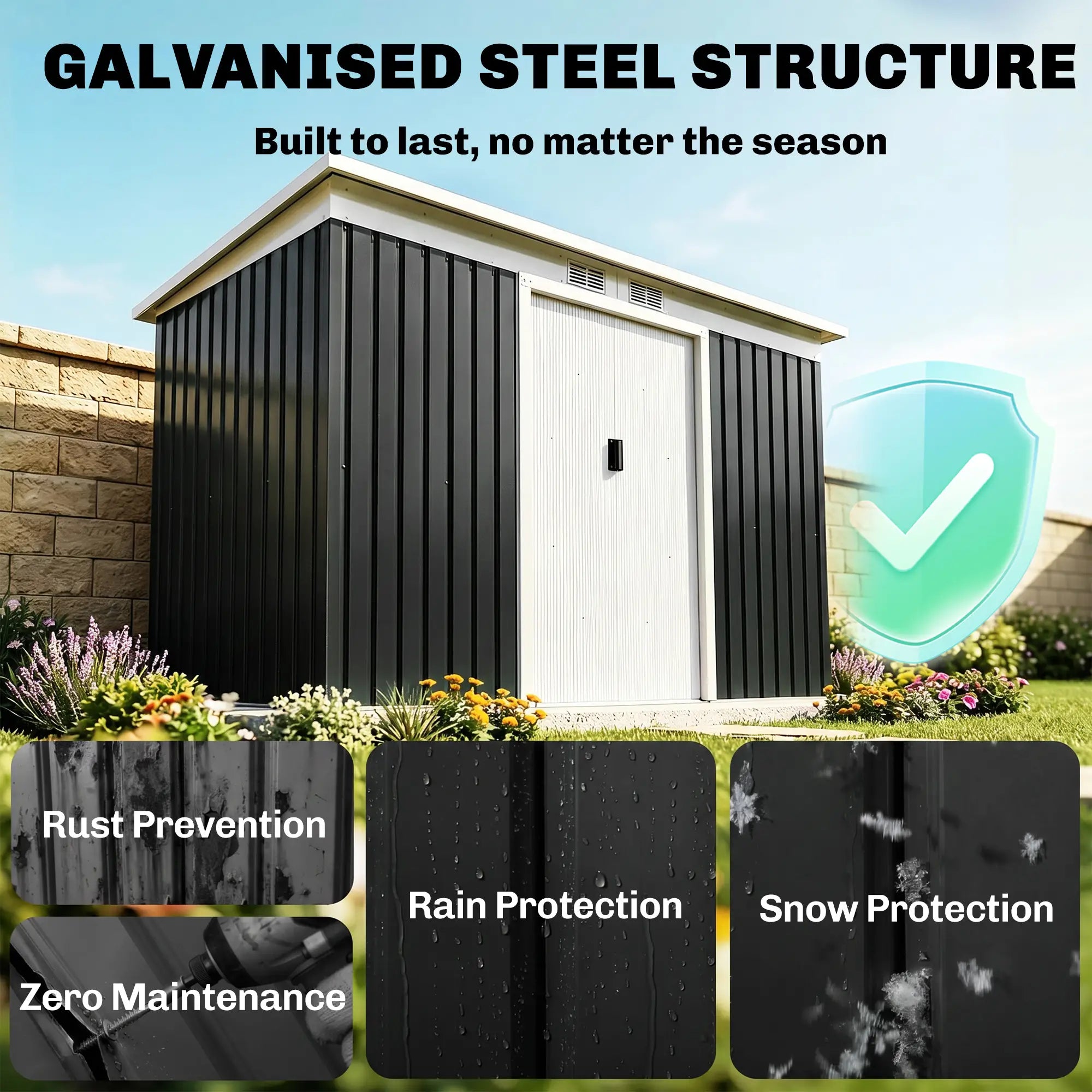 9x4 Outdoor Storage Shed, Galvanized Steel, Dark Grey Sheds at Gallery Canada