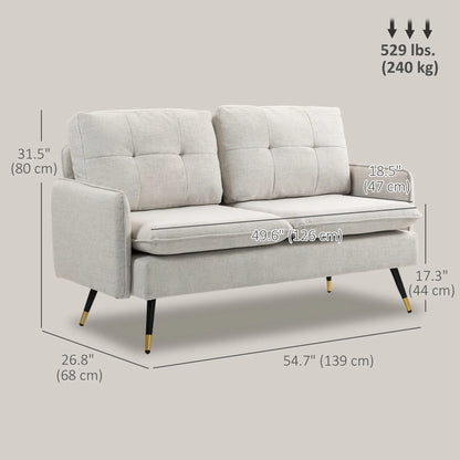 55" Loveseat, Fabric Sofa, Button Tufted Back, Steel Legs, Cream White 2-Seater Sofas at Gallery Canada
