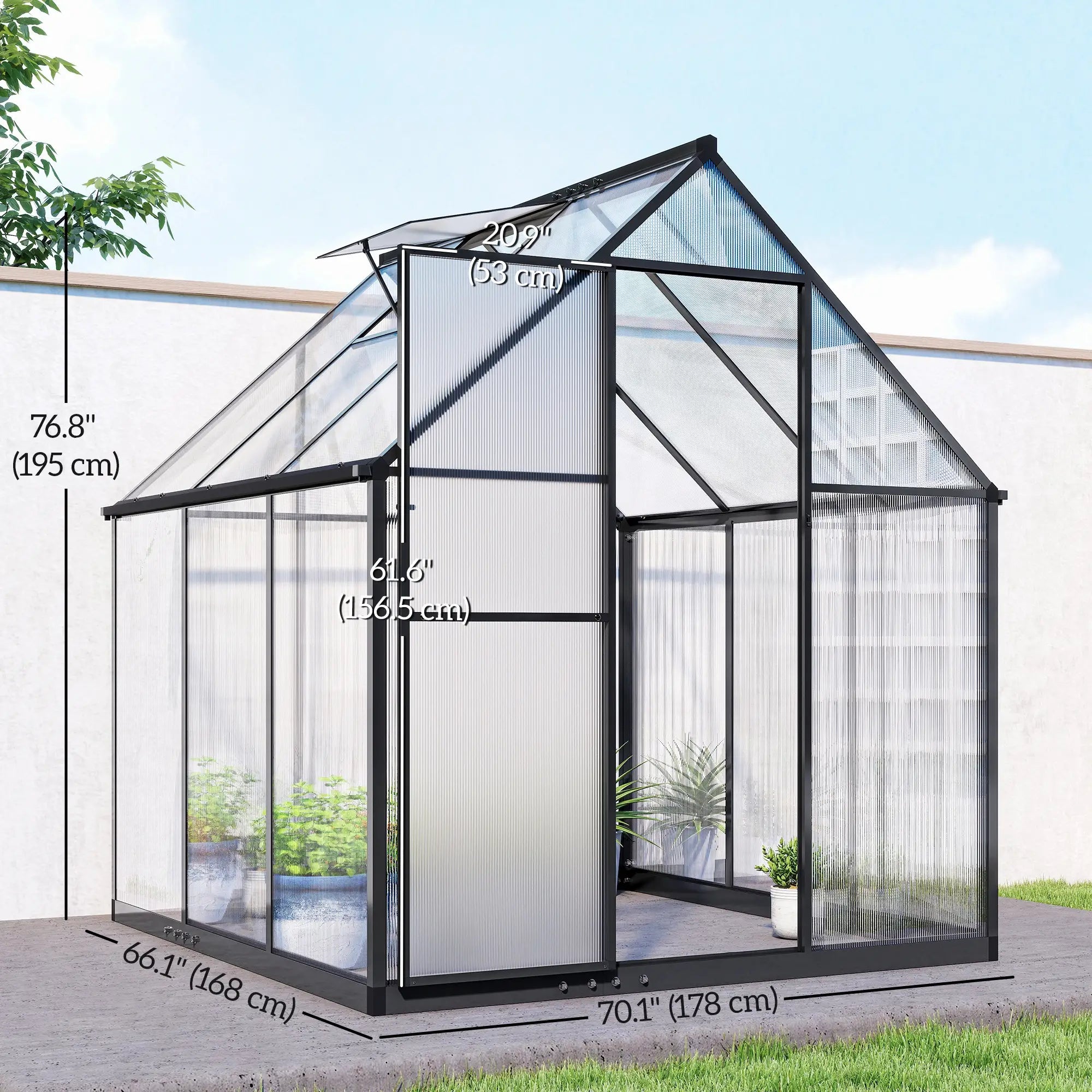 Polycarbonate Greenhouse, Swing Door, Adjustable Window, 6 x 6.5ft, Black Walk In Greenhouses at Gallery Canada