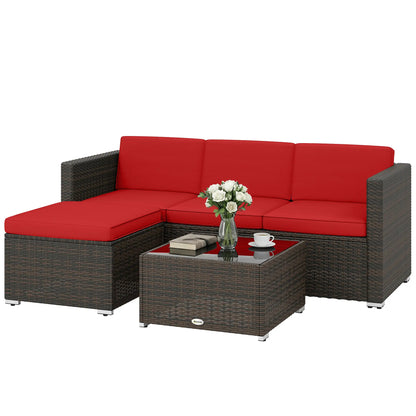 3-Piece Patio Furniture Set, Outdoor PE Rattan Wicker Sofa, Glass Top Table Patio Furniture Sets Brown, Red, Black at Gallery Canada