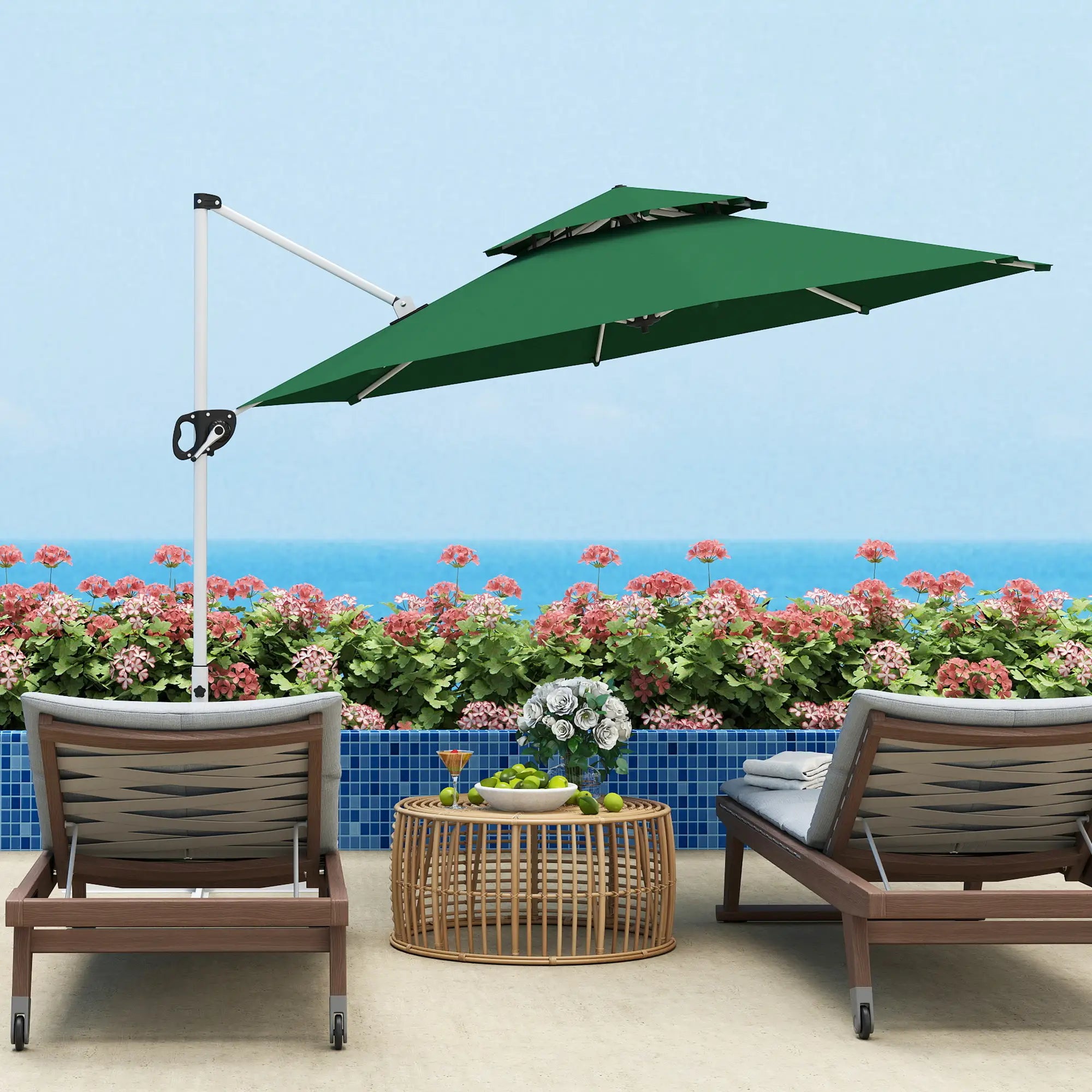 10 FT Cantilever Patio Umbrella, 360° Rotation, Adjustable Height, Dark Green Offset Cantilever Umbrellas at Gallery Canada