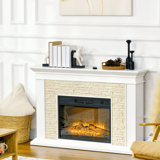 31.5" Electric Fireplace with Mantel, 1400W Freestanding Fireplace Heater with Remote Control, Overheat Protection, Timer, White - Gallery Canada