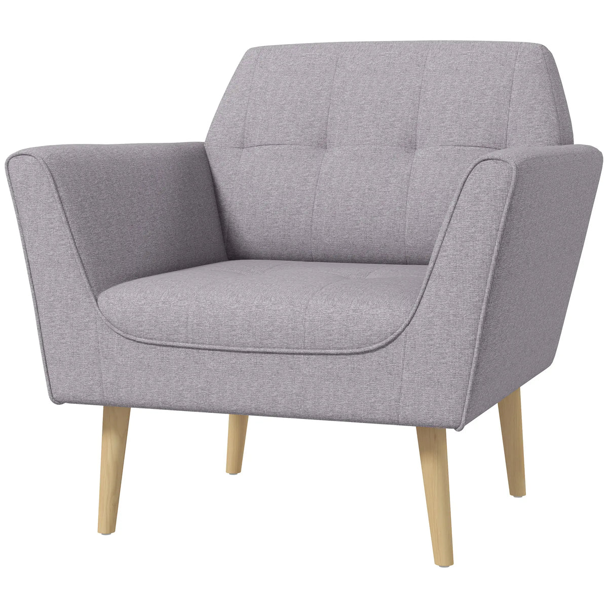 Upholstered Armchair, Modern Tufted Accent Chair, Rubber Wood Legs, Grey Accent Chairs Grey, Natural at Gallery Canada