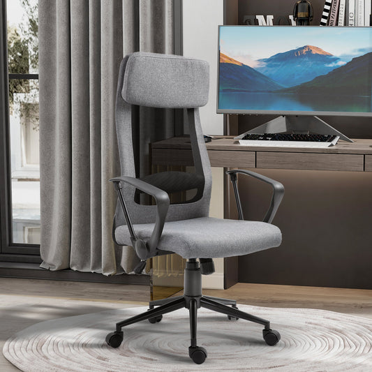 High Back Mesh Office Chair, Computer Chair with Headrest, Adjustable Height, Tilt Function and Armrests, Grey - Gallery Canada