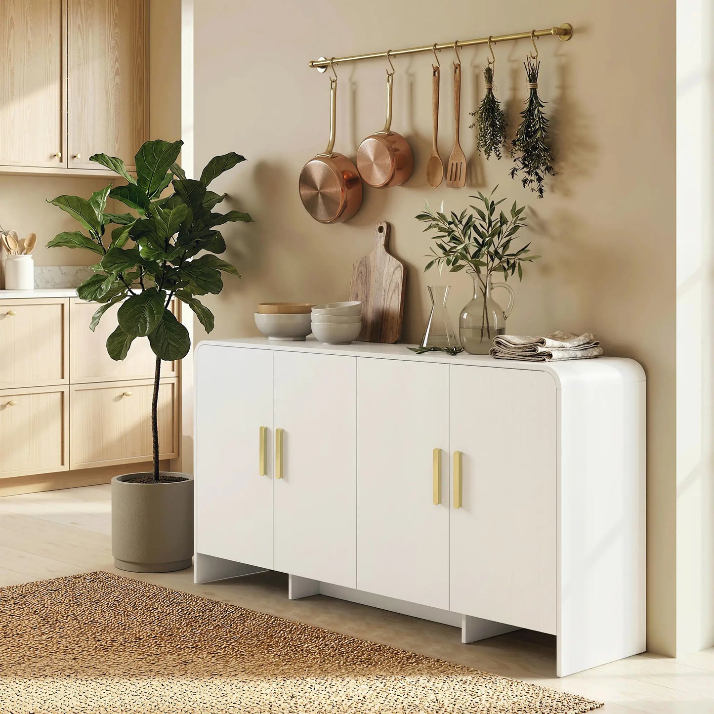 60 Inch Sideboard Buffet Cabinet, TV Stand For 72 Inch TVs, White Wood Grain, White Bar Cabinets at Gallery Canada