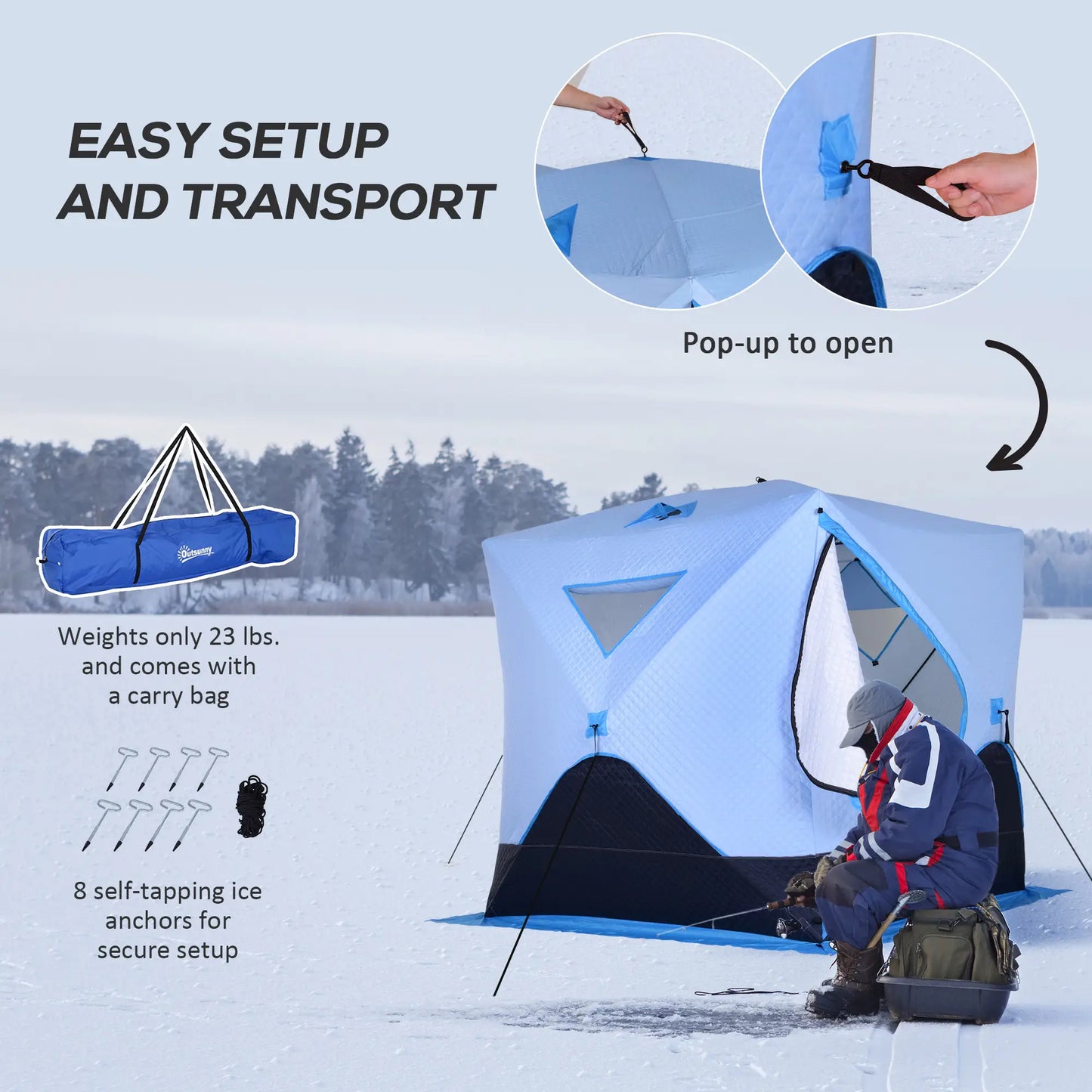 4-Person Pop-Up Ice Fishing Tent, Insulated Shelter, Ventilation Windows, Double Doors, Carry Bag, -22℉ Ice Fishing Tents at Gallery Canada