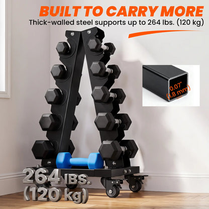 5-Tier Dumbbell Rack, A-Frame Weight Stand with Tray and Wheels, 264 LBS, Black Dumbbells & Barbells at Gallery Canada