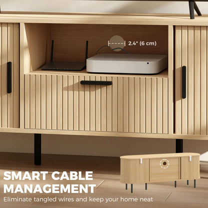 TV Stand for TVs up to 60", Modern Entertainment Center with Curved Sliding Doors and Storage, Natural Wood TV Stands at Gallery Canada