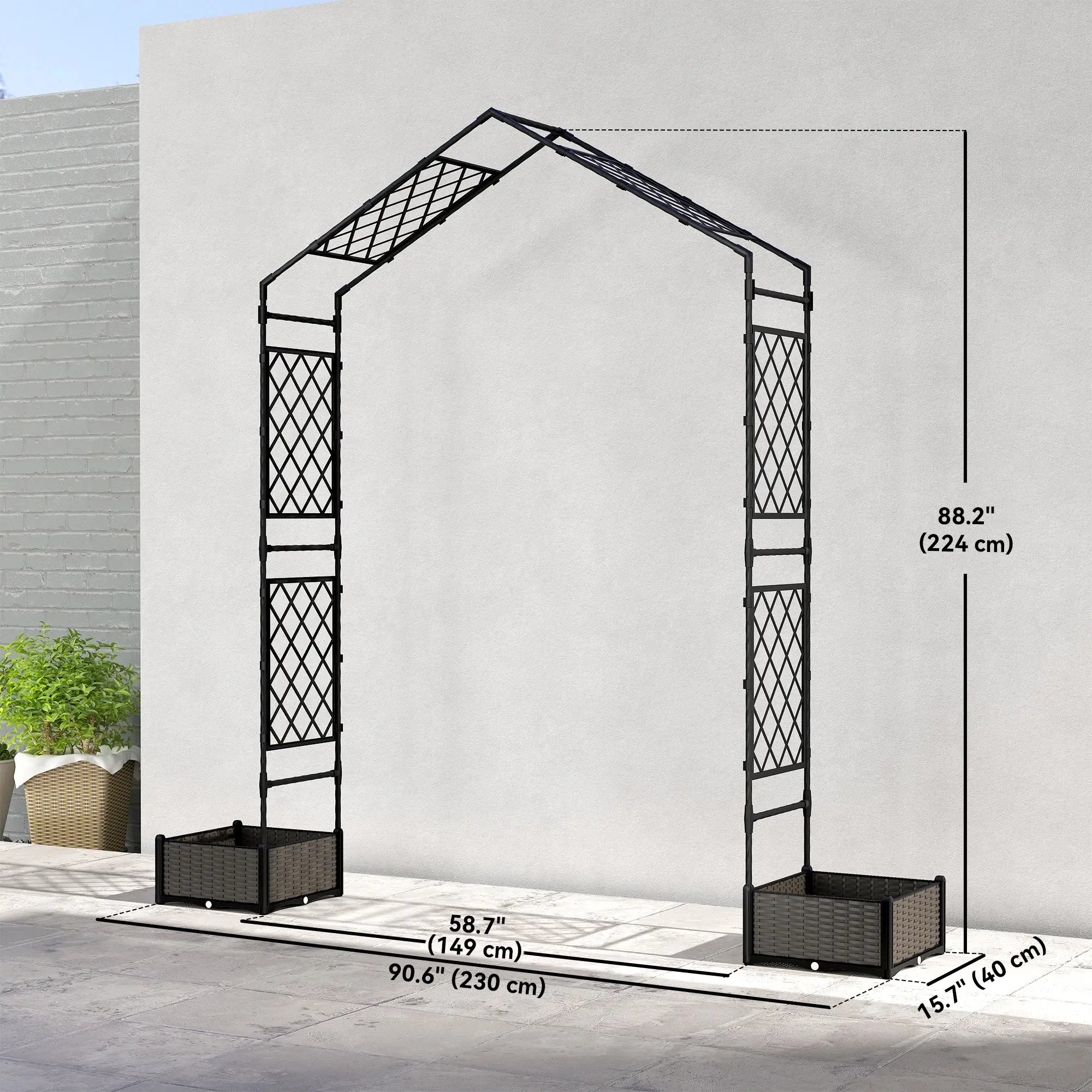 Garden Arch Trellis Arbor With 2 Planter Boxes, 90.6