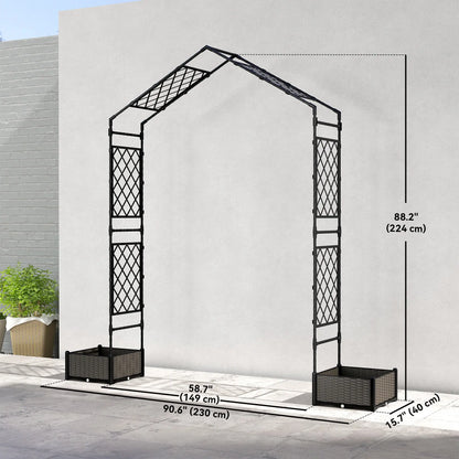 Garden Arch Trellis Arbor With 2 Planter Boxes, 90.6" x 15.7" x 88.2", Black Garden Arches at Gallery Canada